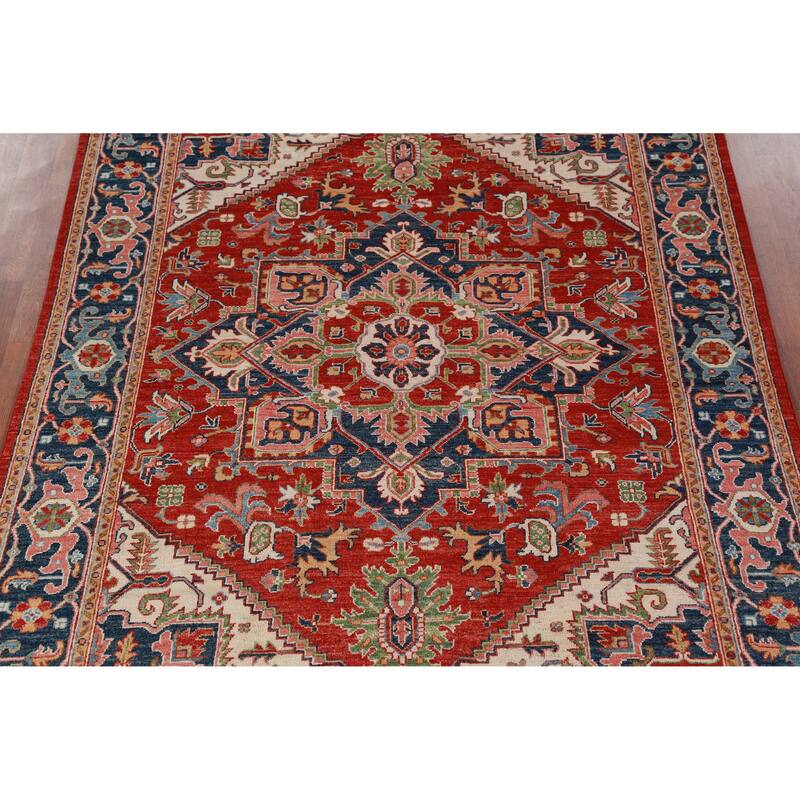 Vegetable Dye Red Heriz Serapi Oriental Area Rug Handmade Wool Carpet - 5'6"x 7'11"