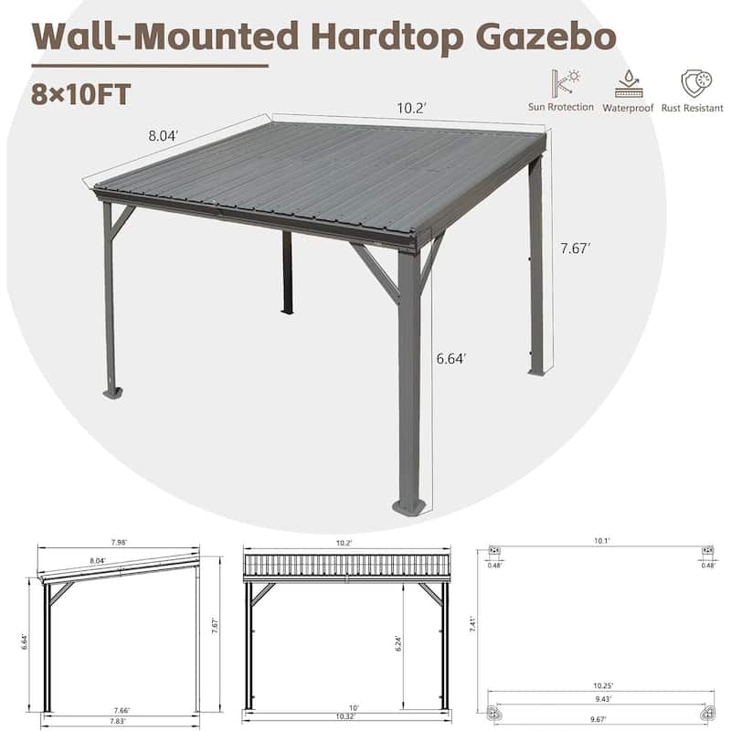 GDFStudio - Everett Lean-To Gazebo with Galvanized Steel Roof and Upgraded Drainage System