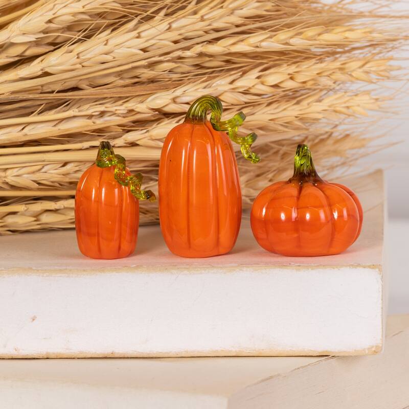 Transpac Glass 1.46 in. Orange Harvest Pumpkins Set of 3
