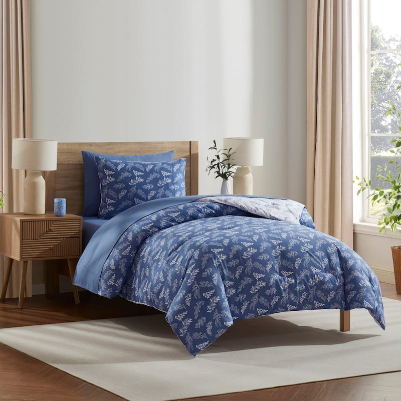 Empyrean 7 Pc Botanical Comforter Set with Sheets, Soft Breathable Lightweight Bedding Bag