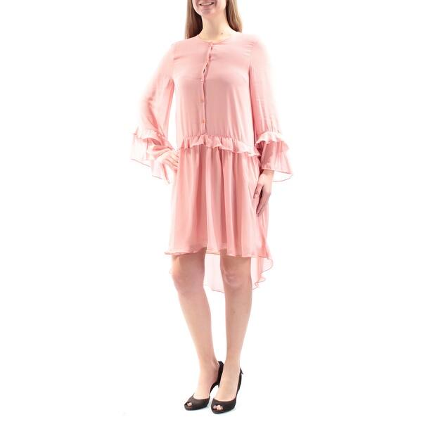 Shop Womens Pink Light Blue Bell Sleeve Knee Length Hi Lo Casual