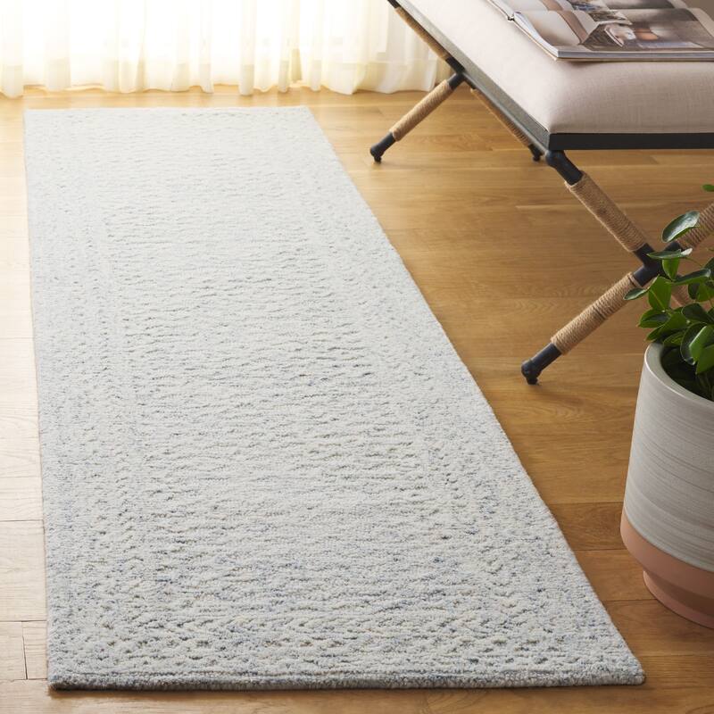 SAFAVIEH Handmade Pine Emoke Modern & Contemporary Wool Rug - 2'3" x 8' Runner - Light Blue/Ivory