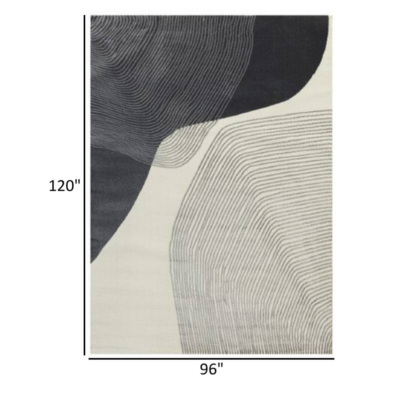 Rosy 8 x 10 Area Rug, Swirling Design Soft Pile Polyester, Black Gray Beige - 8' x 10'