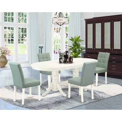 Oval Dining Table Set with 4 Chairs - Linen White Kitchen Table & Parson Chairs