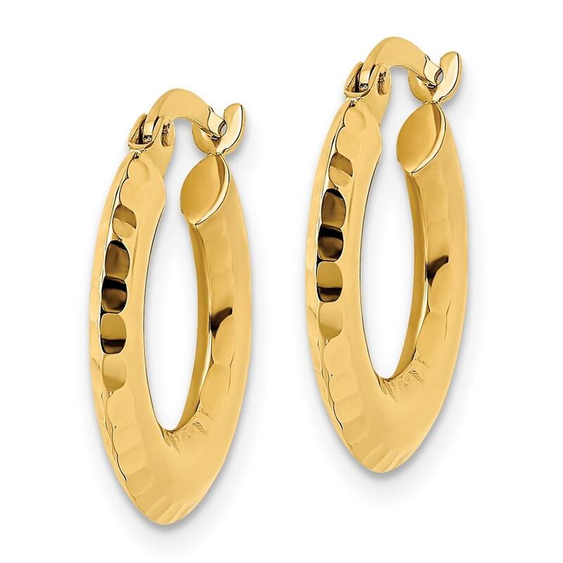 Curata 14k Yellow Gold Polished Sparkle Cut Knife edge 2x18mm Round Hoop Earrings