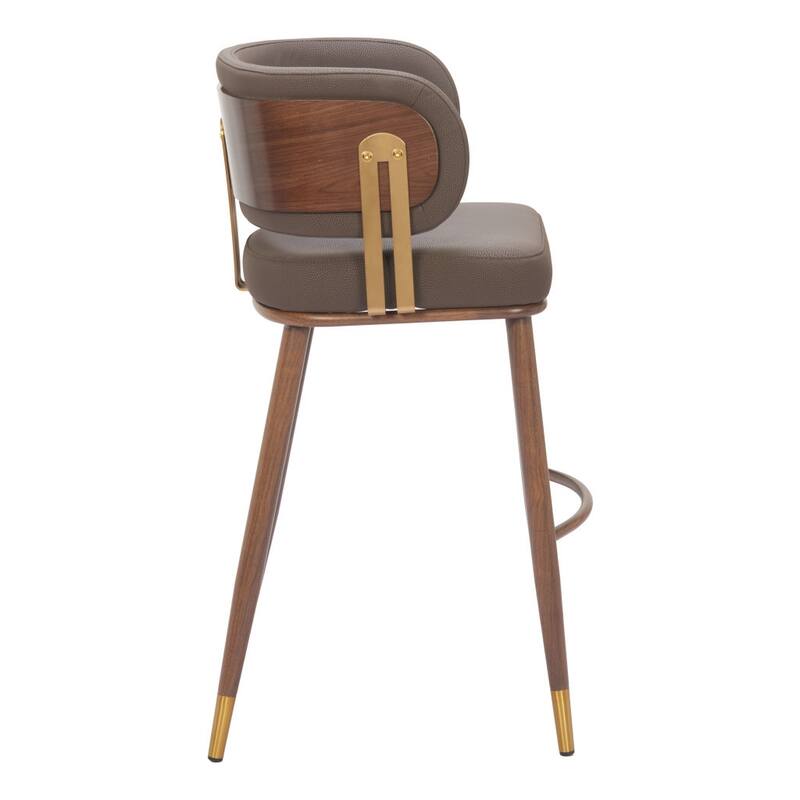 HomeRoots 30" Brown Gold and Walnut Steel and Faux Leather Low Back Bar Height Bar Chair