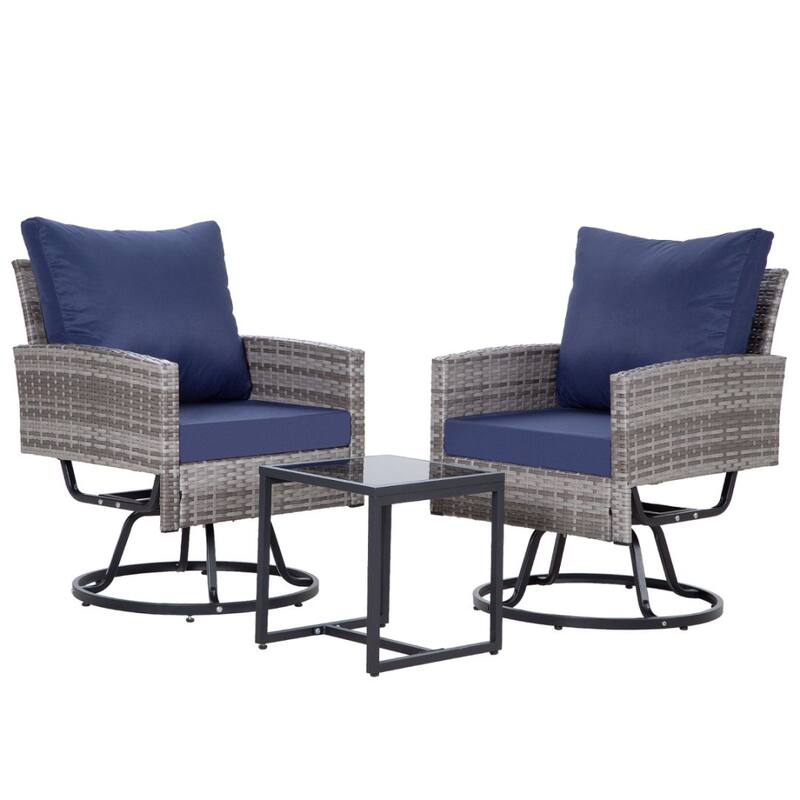 10-Piece Gray Wicker Patio Conversation Set,6 Sofas, 2 Swivel Chairs,2 Table