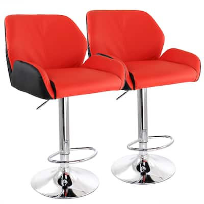 Elama 2 Piece Adjustable Faux Leather Bar Stool in Red