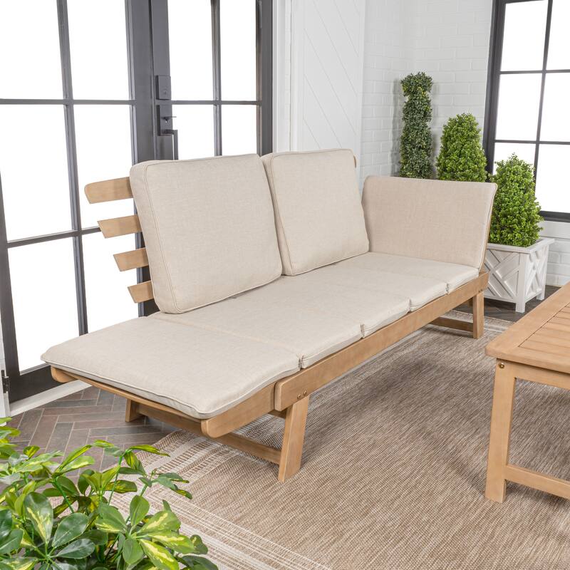Arwen 2-Seat Modern Scandinavian Folding Wood Outdoor Day Bed Sofa, Beige/Light Teak by JONATHAN Y