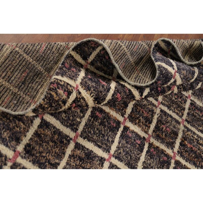 Checkered Moroccan Oriental Large Area Rug Hand-Knotted Wool Carpet - 10'0" x 15'0"