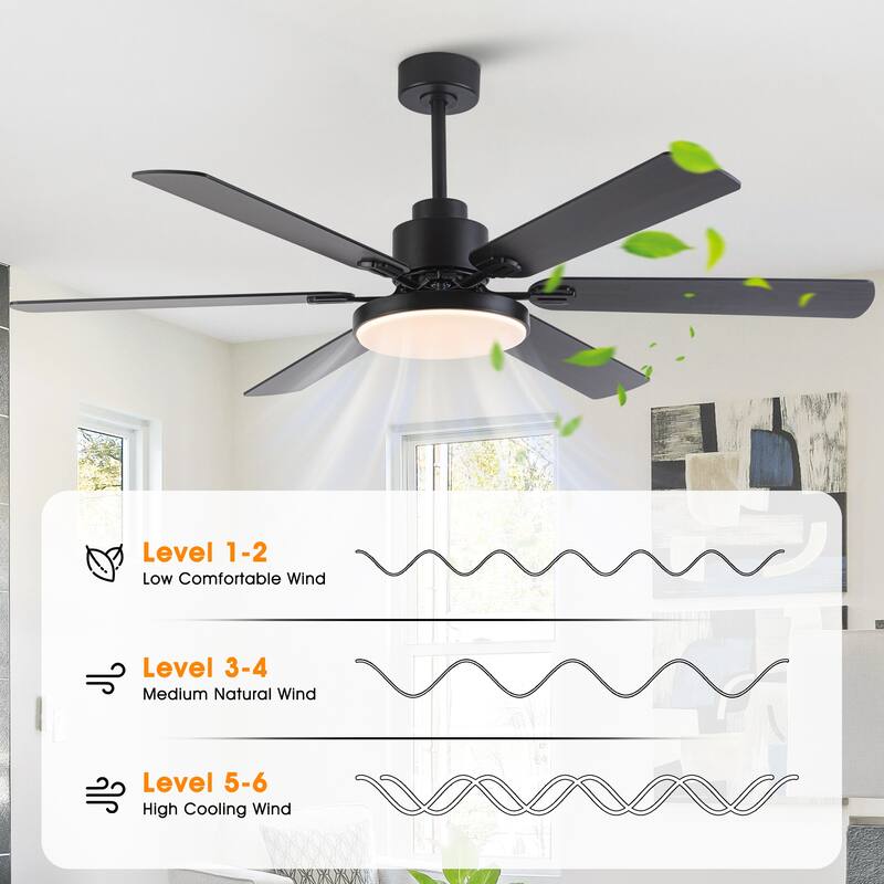 60-in Modern 6-Blade Dimmable LED Ceiling Fan with Light and Remote