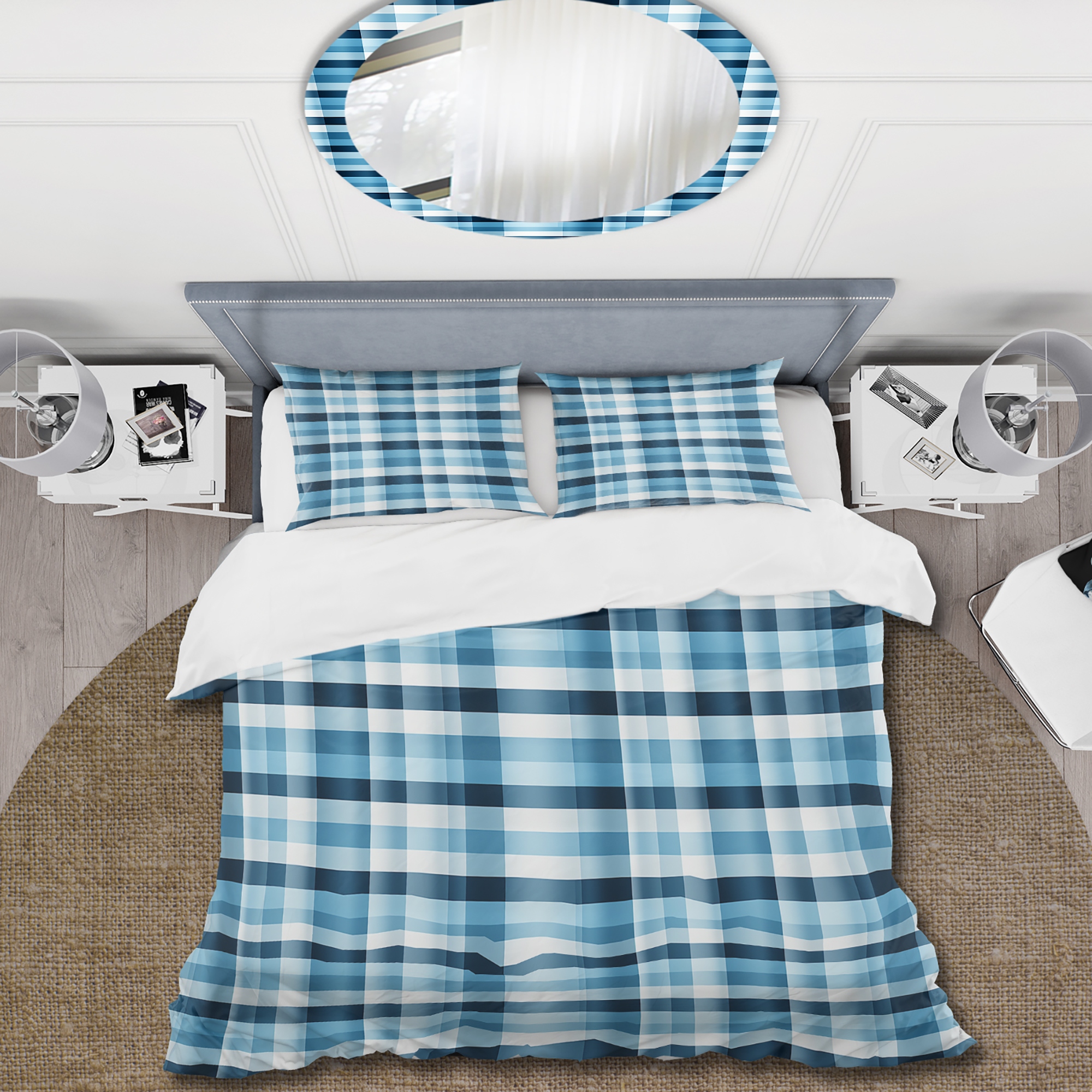Designart Nautical Charm Blue Plaid Pattern Plaid Bedding Cover Set With 2 Shams Bed Bath Beyond 39522955