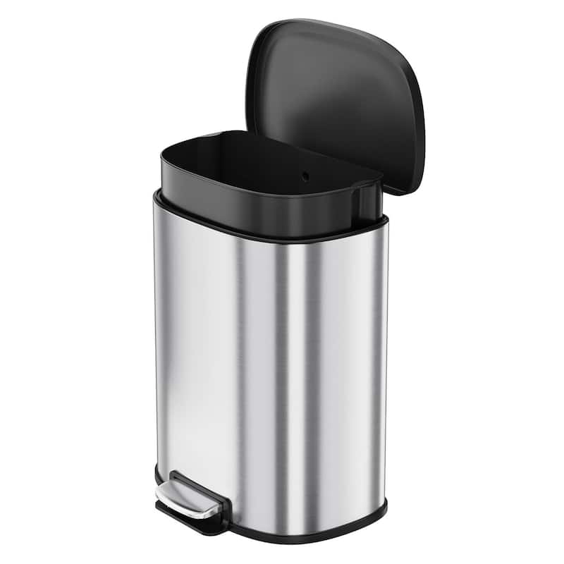 13 Gallon (50L) Stainless Steel Recycle Bin, Garbage Can with Slow-Close Lid - Silver