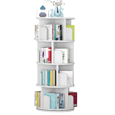 4 Tier Wood Rotating Bookshelf, Small Corner Bookcase Storage Rack