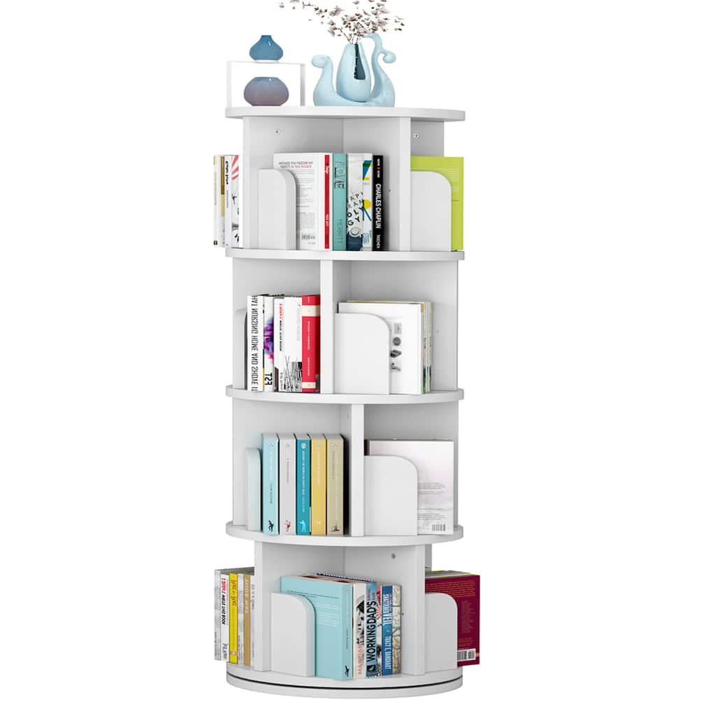 4 Tier Wood Rotating Bookshelf, Small Corner Bookcase Storage Rack