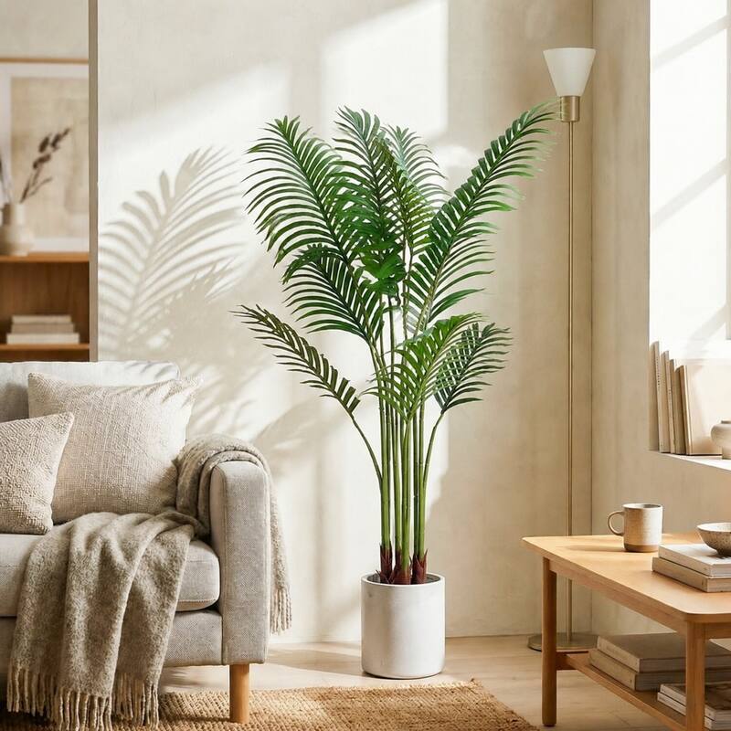 Artificial Plant Fake Tropical Palm Tree Potted - White(Upgraded Pot) - 4FT