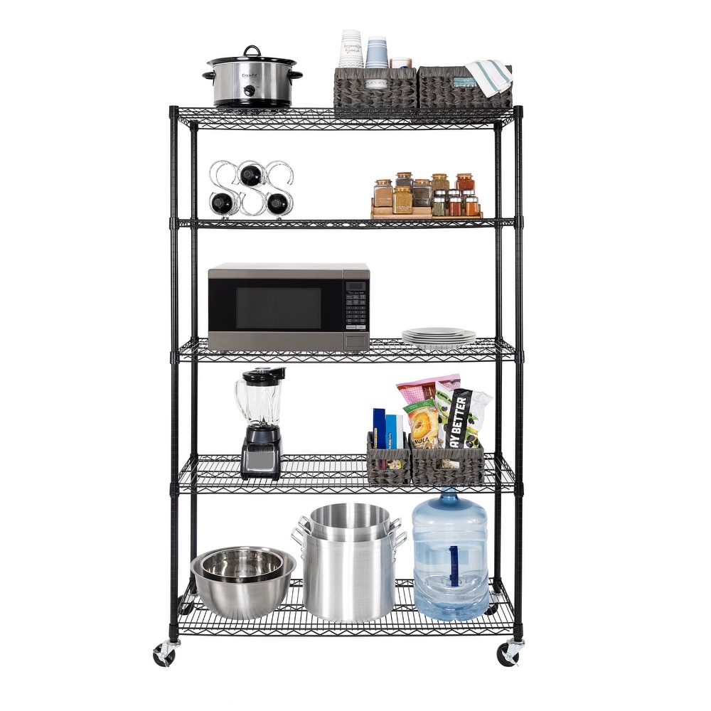 Flynama 4-storey Kitchen Storage Rack Vertical Microwave Oven Rack with Wheels for Kitchens Restaurants in Black