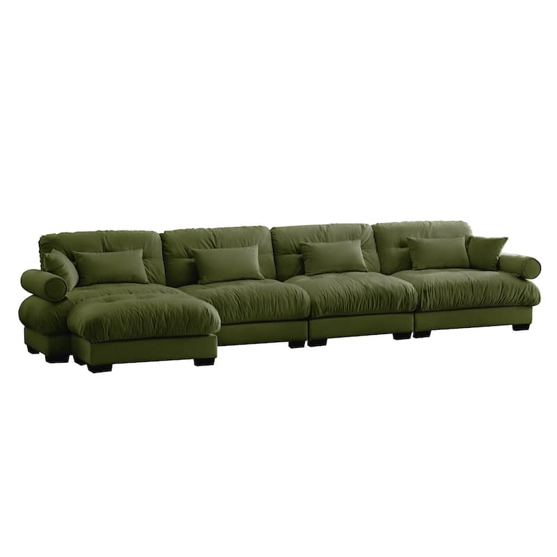 Modern Velvet L-Shaped Sofa for Living Room, 166" Luxury Oversized Sectional Couch with Ottomans, Tufted Deep Seat Sofa