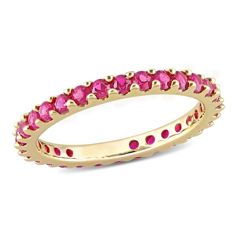 Miadora 10k Yellow Gold Created Ruby Stackable Eternity Wedding Band Ring