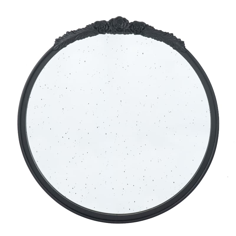 30"x30" Round Hand Carved Rose Antique Mirror Frame, Wall Mirror for Live space, Bathroom, Entryway Wall Decor