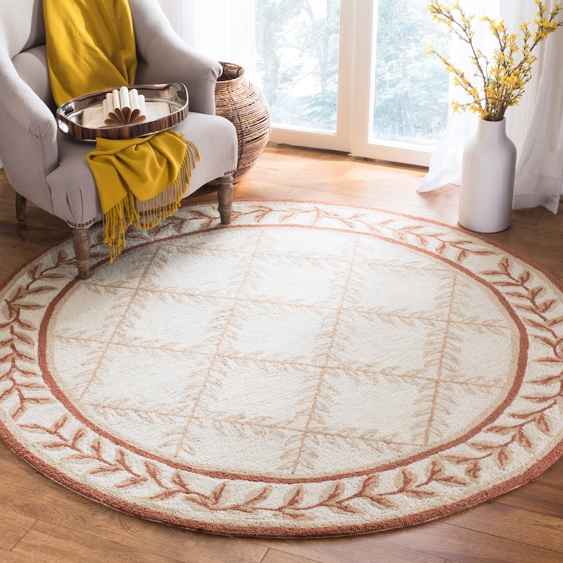 SAFAVIEH Handmade Easy Care Risa Oriental Trellis Rug - 6' Round - Ivory/Beige - Round