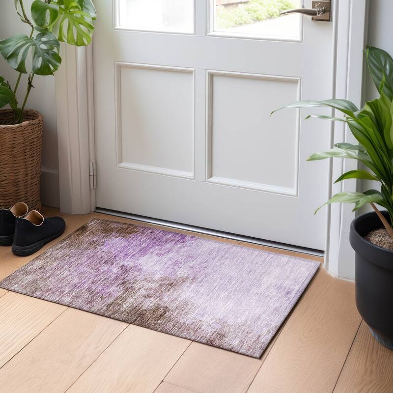 Machine Washable Indoor/ Outdoor Abstract Modern Chantille Rug - Lavender - 1'8" x 2'6"