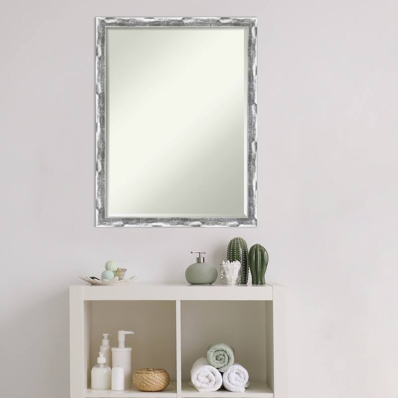 Petite Bevel Bathroom Wall Mirror - Scratched Wave Chrome Frame - Scratched Wave Chrome - 20 x 26 in