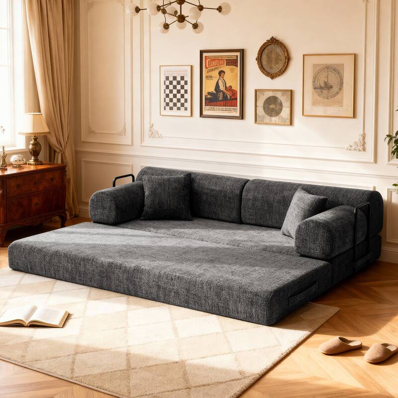 Convertible Sleeper Sofa Bed Corduroy Folding Mattress Couch with Fixed-Shape Frame