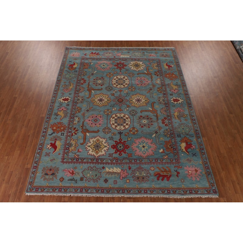 All-Over Blue Oushak Oriental Area Rug Handmade Wool Carpet - 9'2" x 11'9"