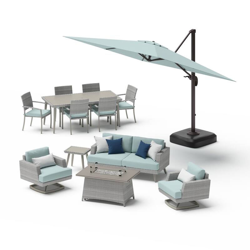 Portofino Casual 13 Piece Sunbrella Outdoor Patio Motion Fire Estate Set