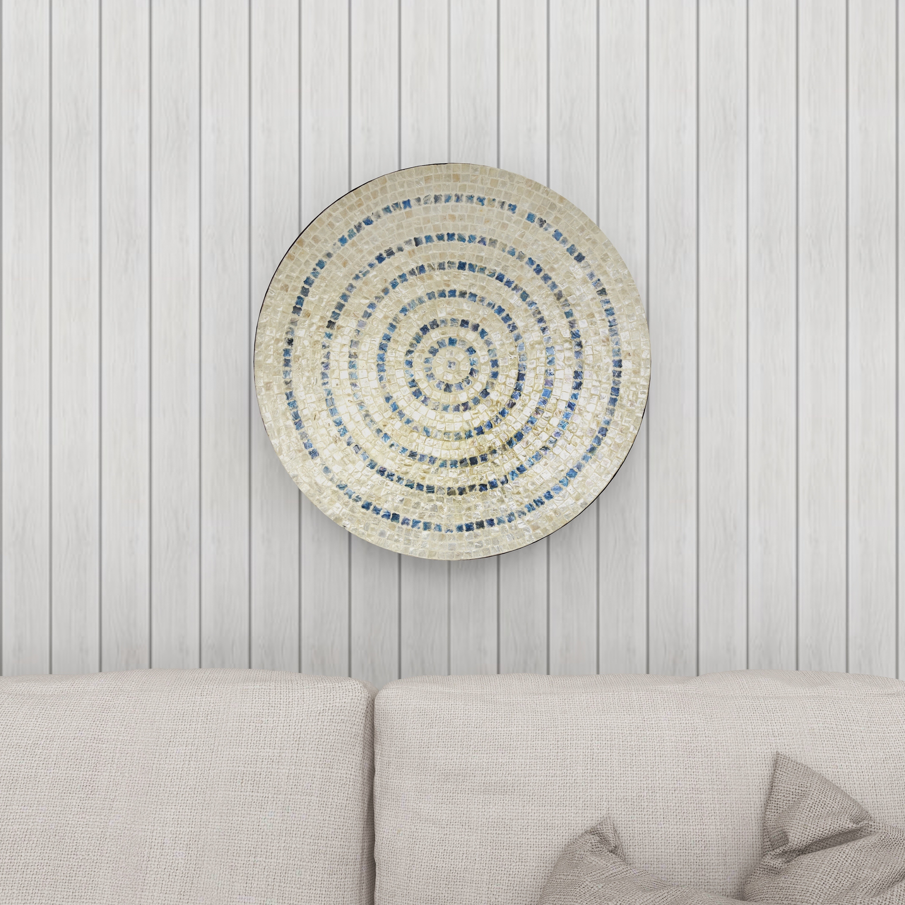 Beige Mother of Pearl Handmade Mosaic Plate Wall Decor with Blue Accents  Bed Bath  Beyond 19563453