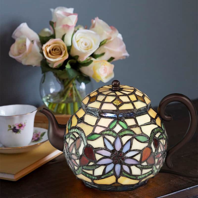 Copper Grove Carnach 6.5-inch high Stained Glass Teapot Accent Lamp - 10"L x 7"W x 6.5"H