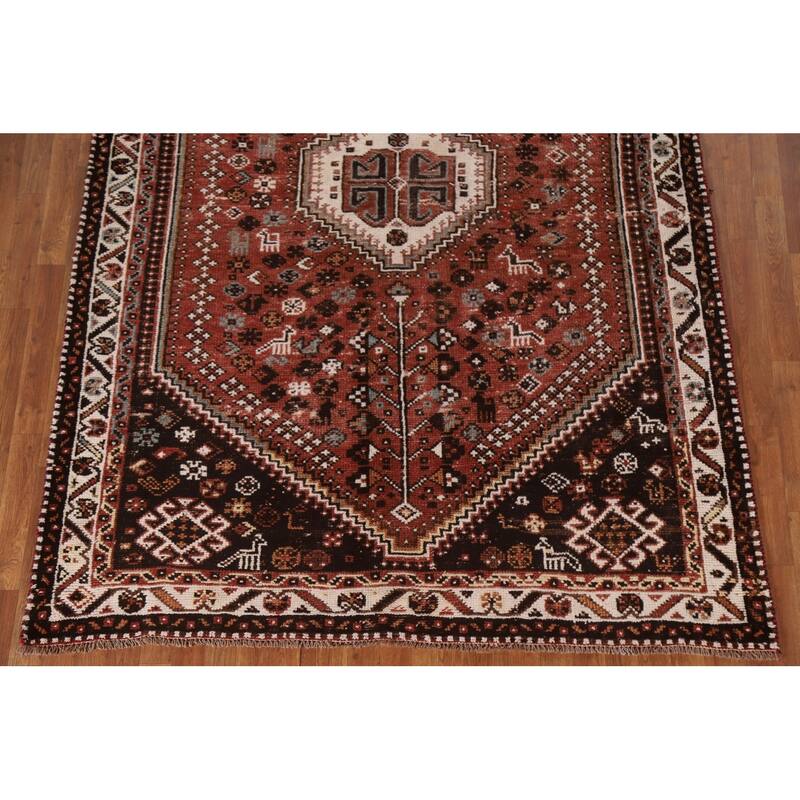 Animals Tribal Qashqai Persian Vintage Rug Hand-Knotted Wool Carpet - 6'4"x 9'1"