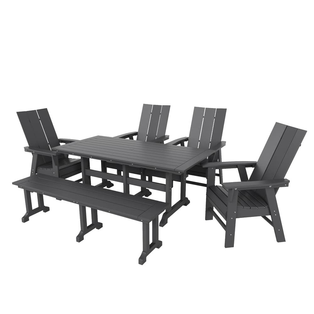 Shoreside 6-Piece Rectangular Poly Eco-Friendly All Weather Outdoor Dining Set with Bench