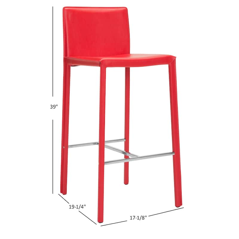 SAFAVIEH Marilynn Mid-Century 30-inch White Leather Bar Stool (Set of 2) - 18.3" x 19.7" x 39.4" - 18Wx20Dx39H
