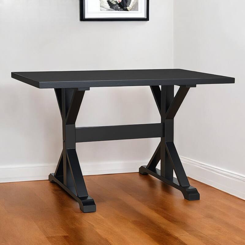 HomeRoots 48" Black Solid Wood Trestle Writing Desk - Black - 48