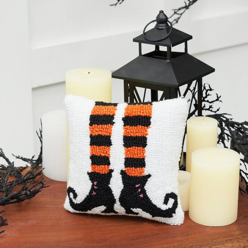 Witch Feet Halloween Hooked Throw Pillow