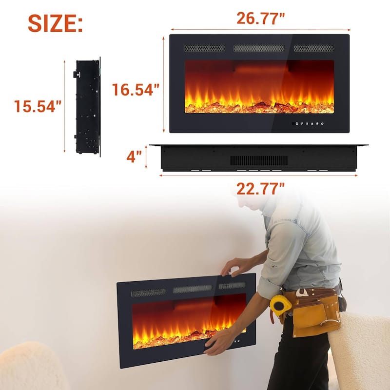 30 Inch Wall Built-in Electric Fireplace Heater for Bedrooms, Living Room - N/A