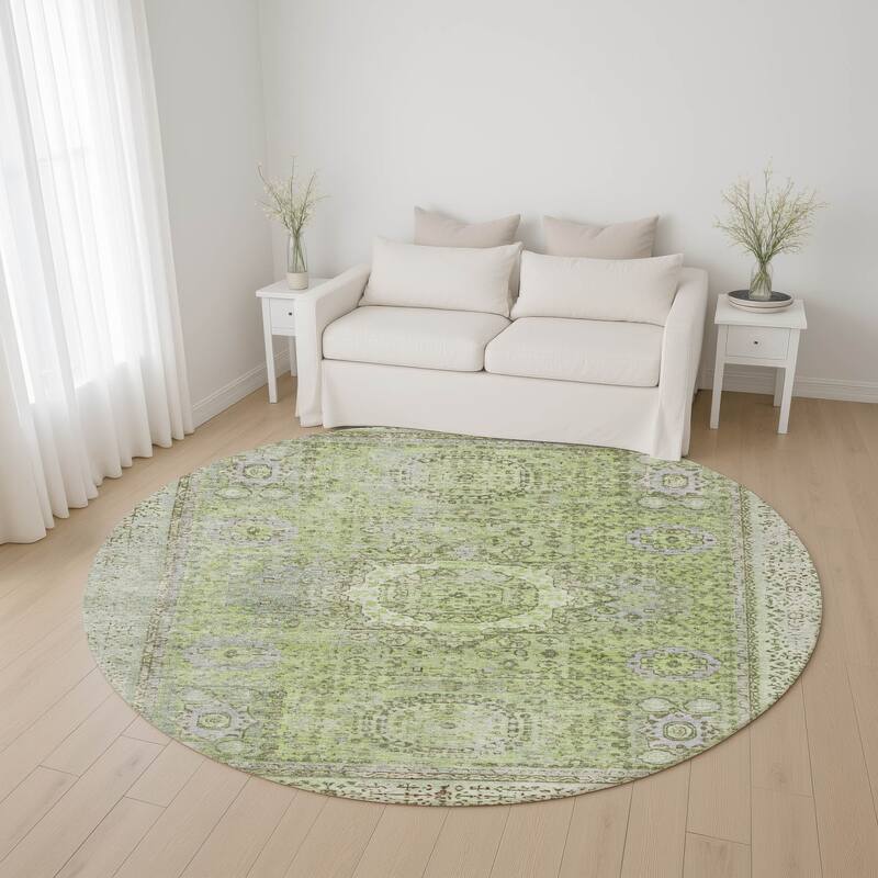 Premium Washable Super Soft Vintage Traditional Mayfield Rug - Aloe - 8' x 8'