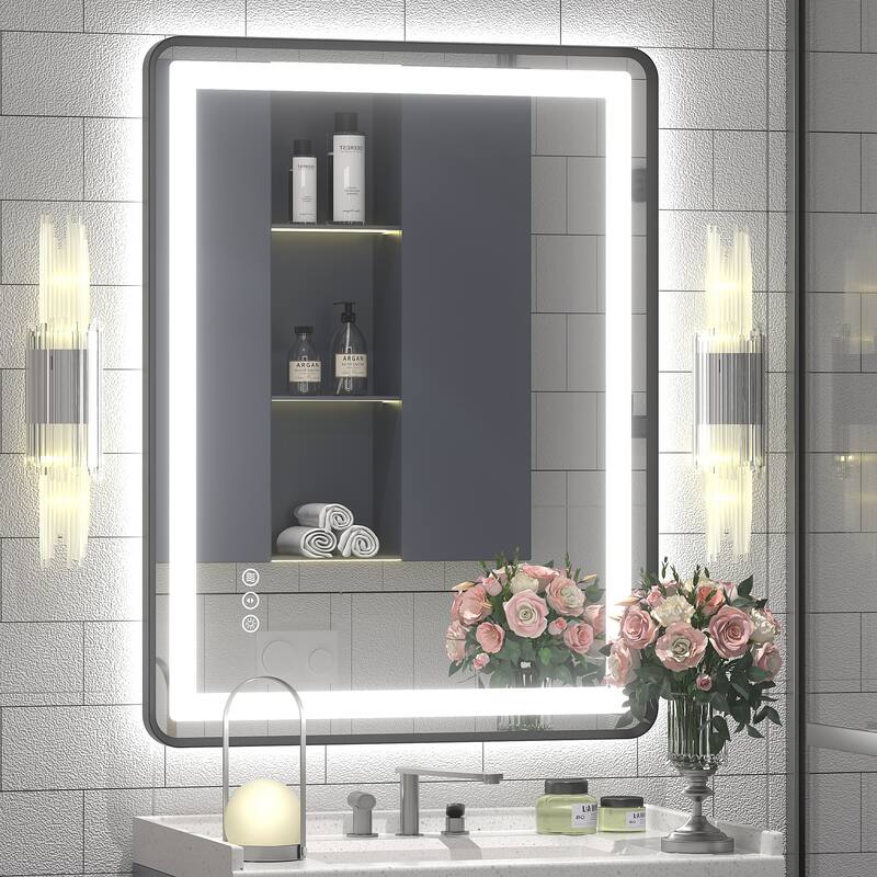 UL Certified Black Metal Framed LED Front Light and Backlit Anti-Fog Wall Bathroom/ Vanity Mirror