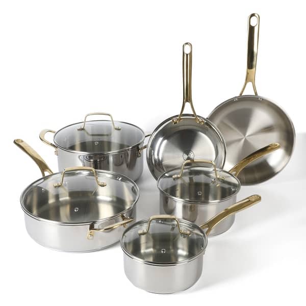 slide 2 of 25, Martha Stewart Castelle 10 Piece Stainless Steel Cookware Set Champagne