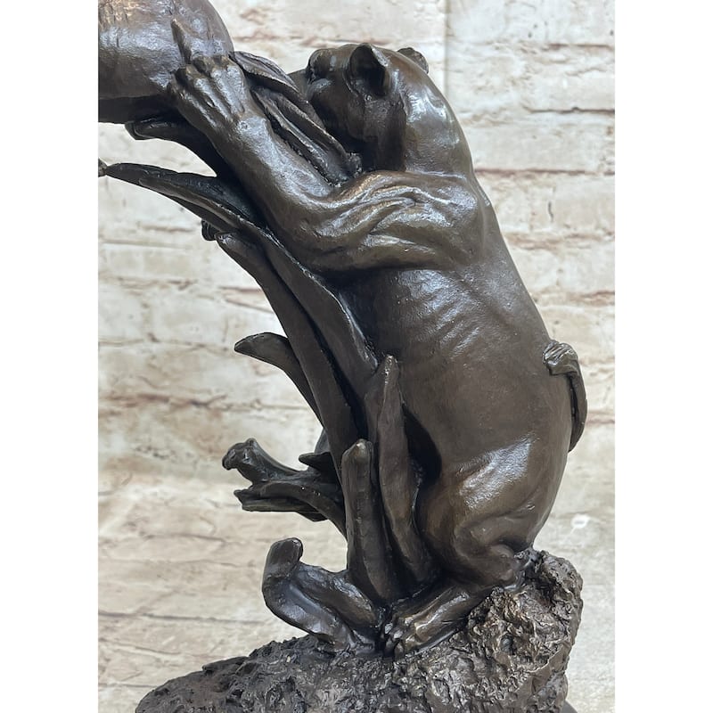 Bronze Statue Sculpture Of Lion Hunting Gazelle Impala Handmade Art Decor Safari