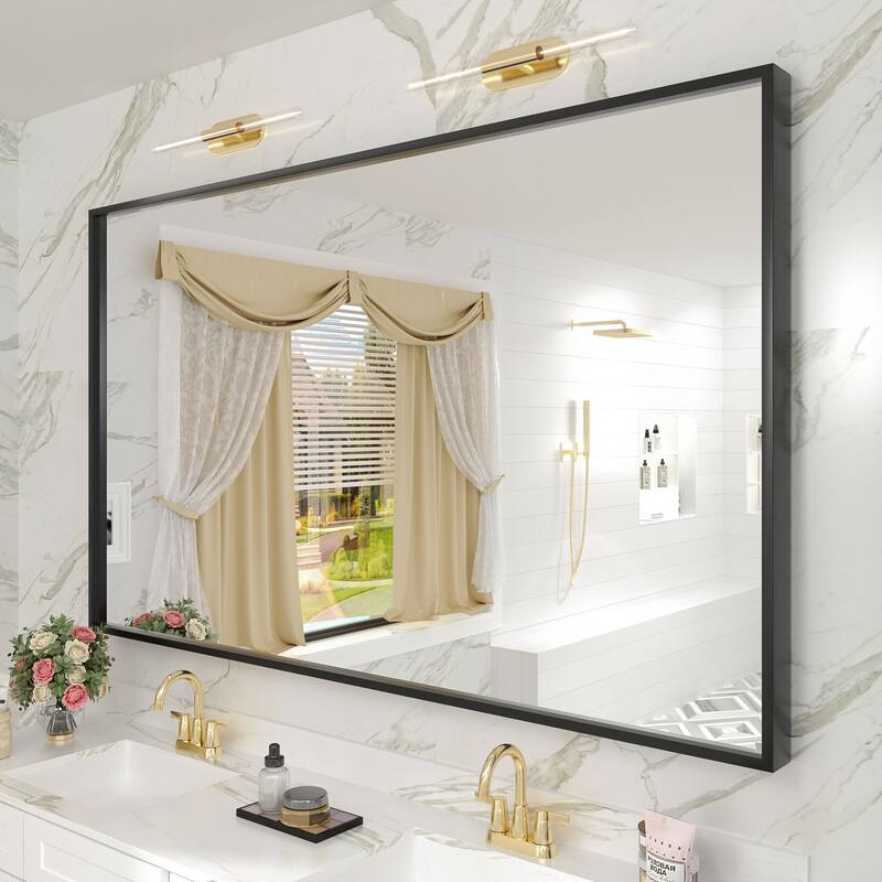 Aluminum Alloy Framed French Cleat Mounted Tempered Glass Wall Vanity Mirror - 60" x 30"