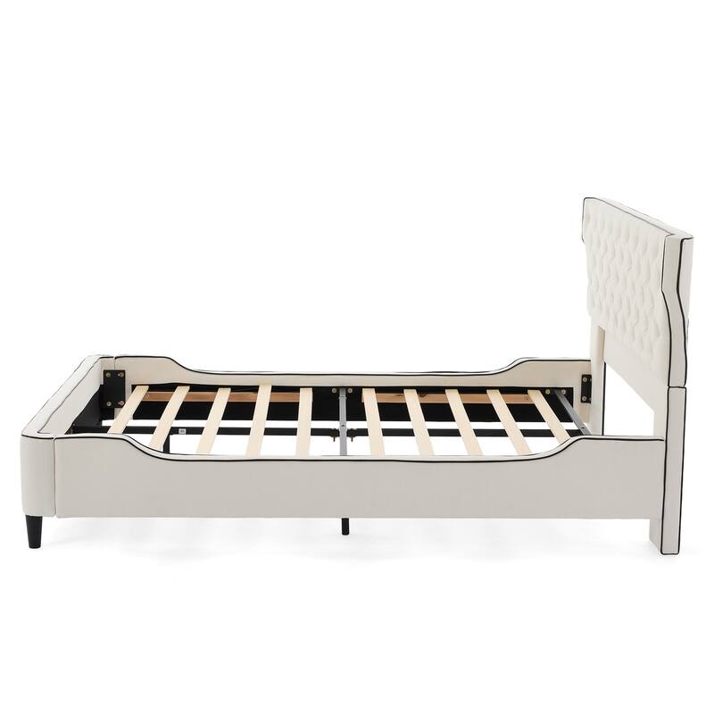 Christopher Knight Home - Aveline Modern Upholstered Platform Bed with Curved Back Headboard and Button Tufted Design