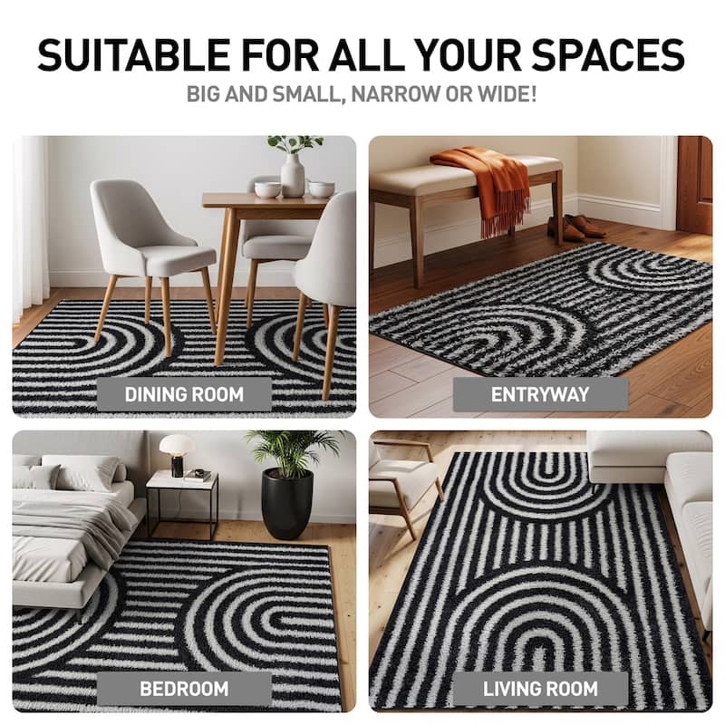 Abstract Arch Shag Rug - Medium Pile, Durable & Easy to Clean - Anthracite Dark Gray
