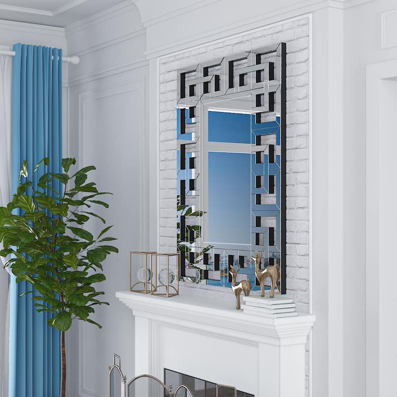 Silver Wall-mount Art Mirror w/Geometric Frame for Hallway Room Decor
