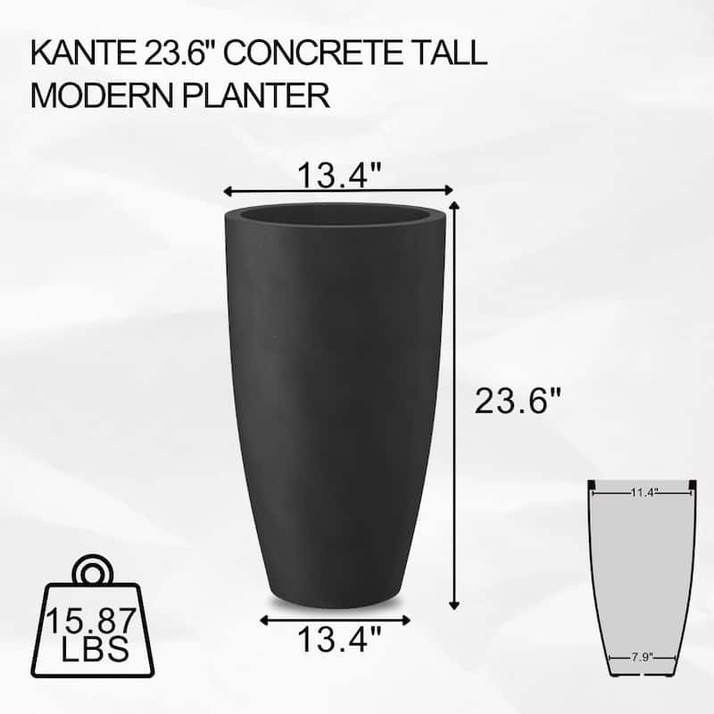 Kante 23.6"H Weathered Concrete Tall Planter, Outdoor/Indoor Modern Decorative Planter Pot, Seamless with Drainage Hole, Black
