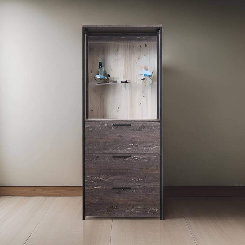 Gin Modular Closet System, 3 Rustic Gray Drawers, 1 Hanging Rod, Black