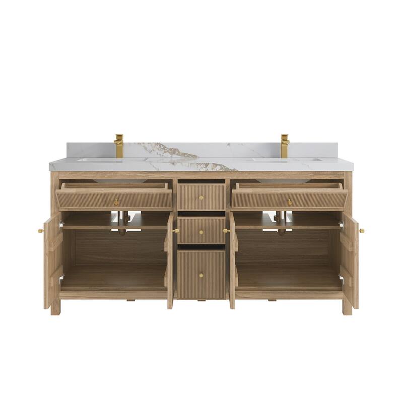Willow Collections 72 in. W x 22 in. D Sonoma Teak Double Sink Bathroom Vanity with Countertop