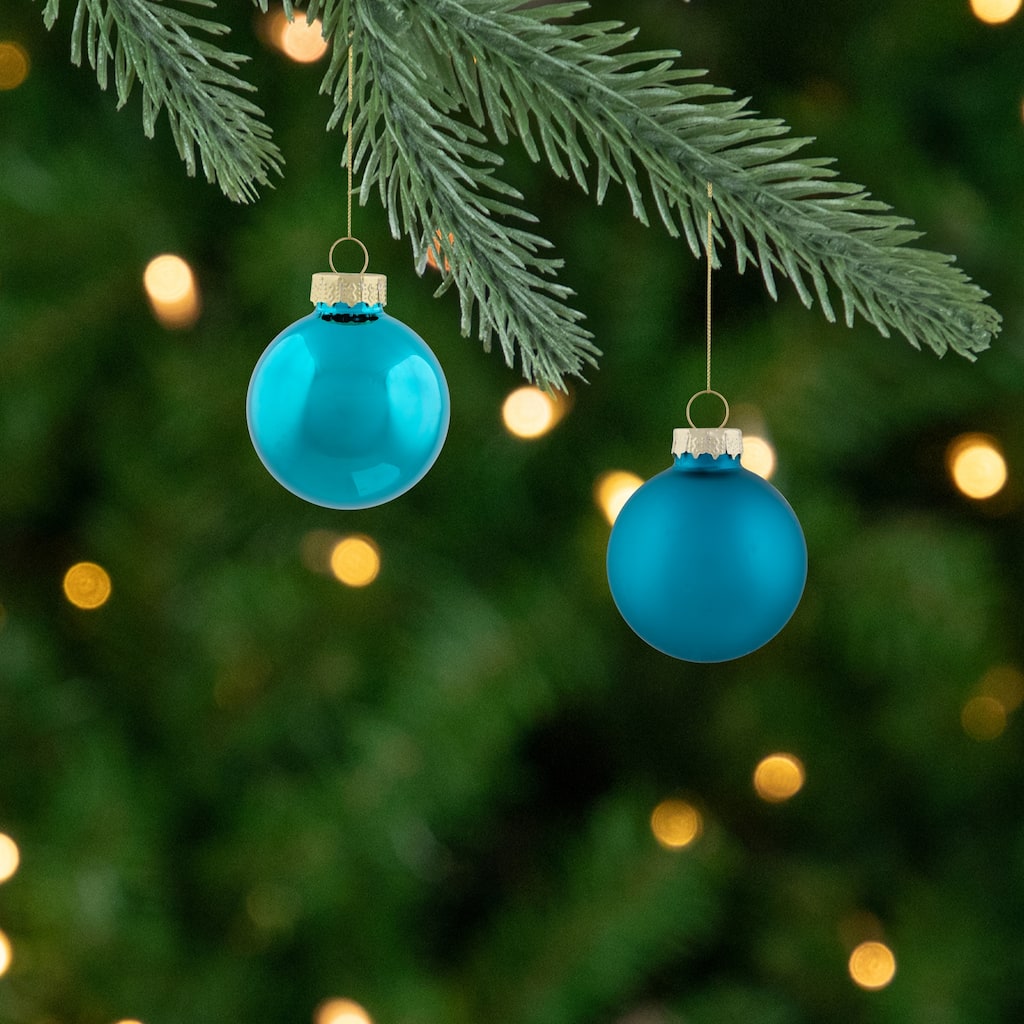 10ct Turquoise Green Glass 2-Finish Christmas Ball Ornaments 1.75"